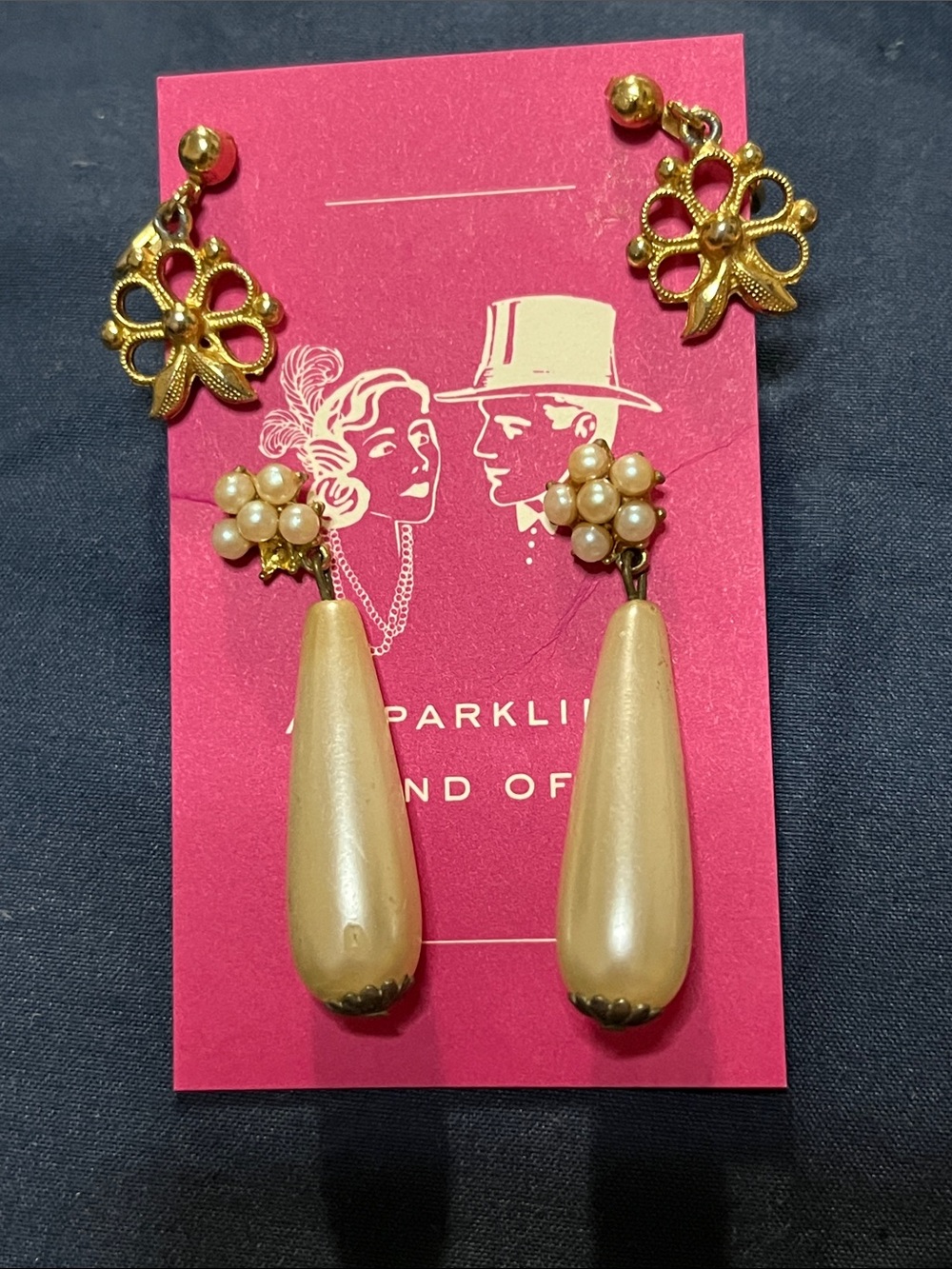 Gold-Tone & Cream Teardrop Pearl Cluster Earrings